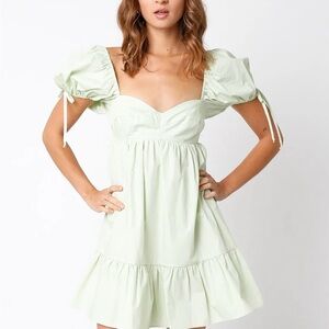 Olivaceous Mint Green Puff Sleeve Dress